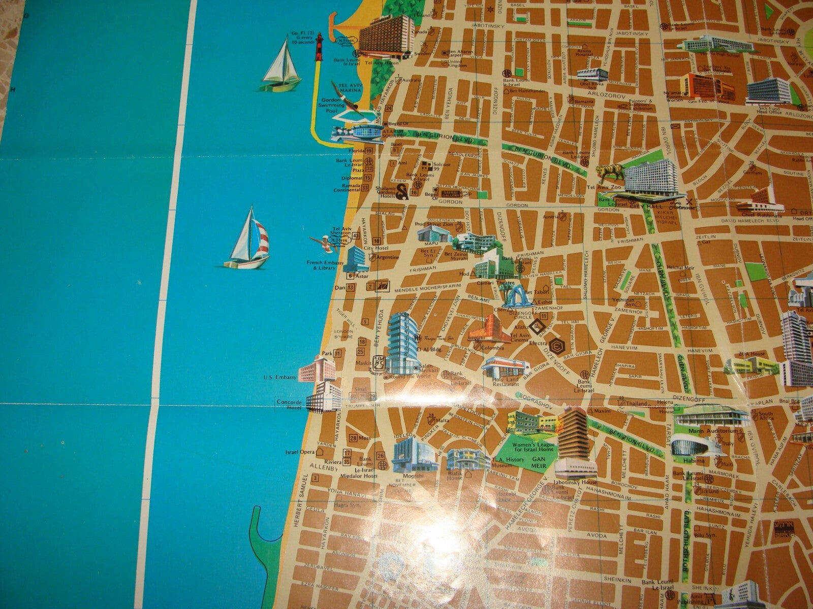 Jewish Judaica Israel TEL AVIV Pictorial Map 1980 Guide