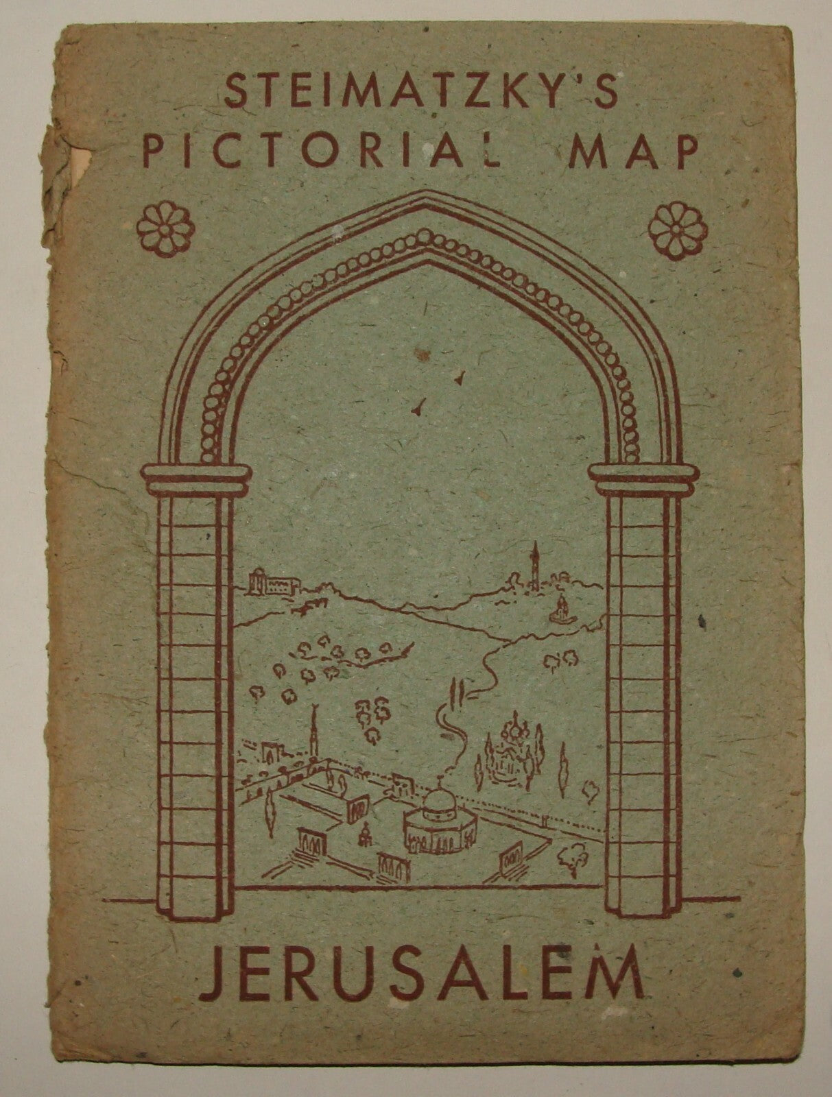 RARE 1941 Steimatzky’s Pictorial Map Jerusalem Palestine Israel Monson Litho