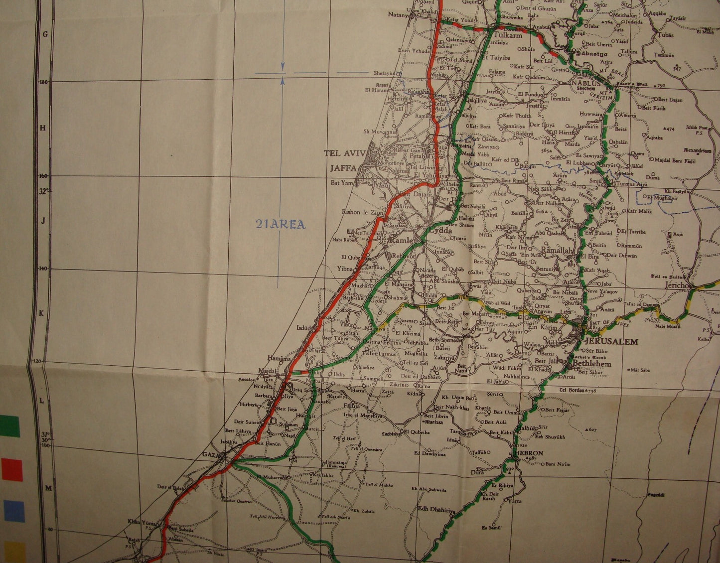 RARE 1945 WWII British Army Military Palestine Israel CONVOY ROUTES Map