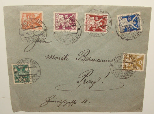 Stamp Palestine 1921 Jewish Judaica Zionist Congress Cover Czech Karlovy Vary To