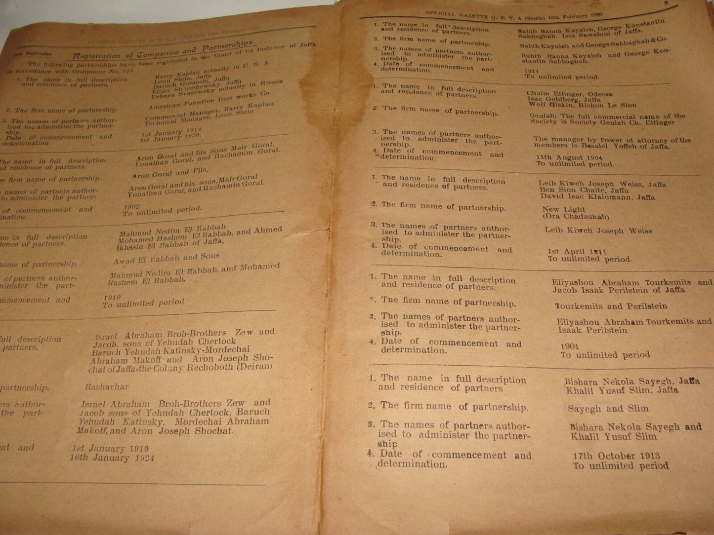 Pol Newspaper Palestine RARE British Government of Gazette OETA SOUTH 1920