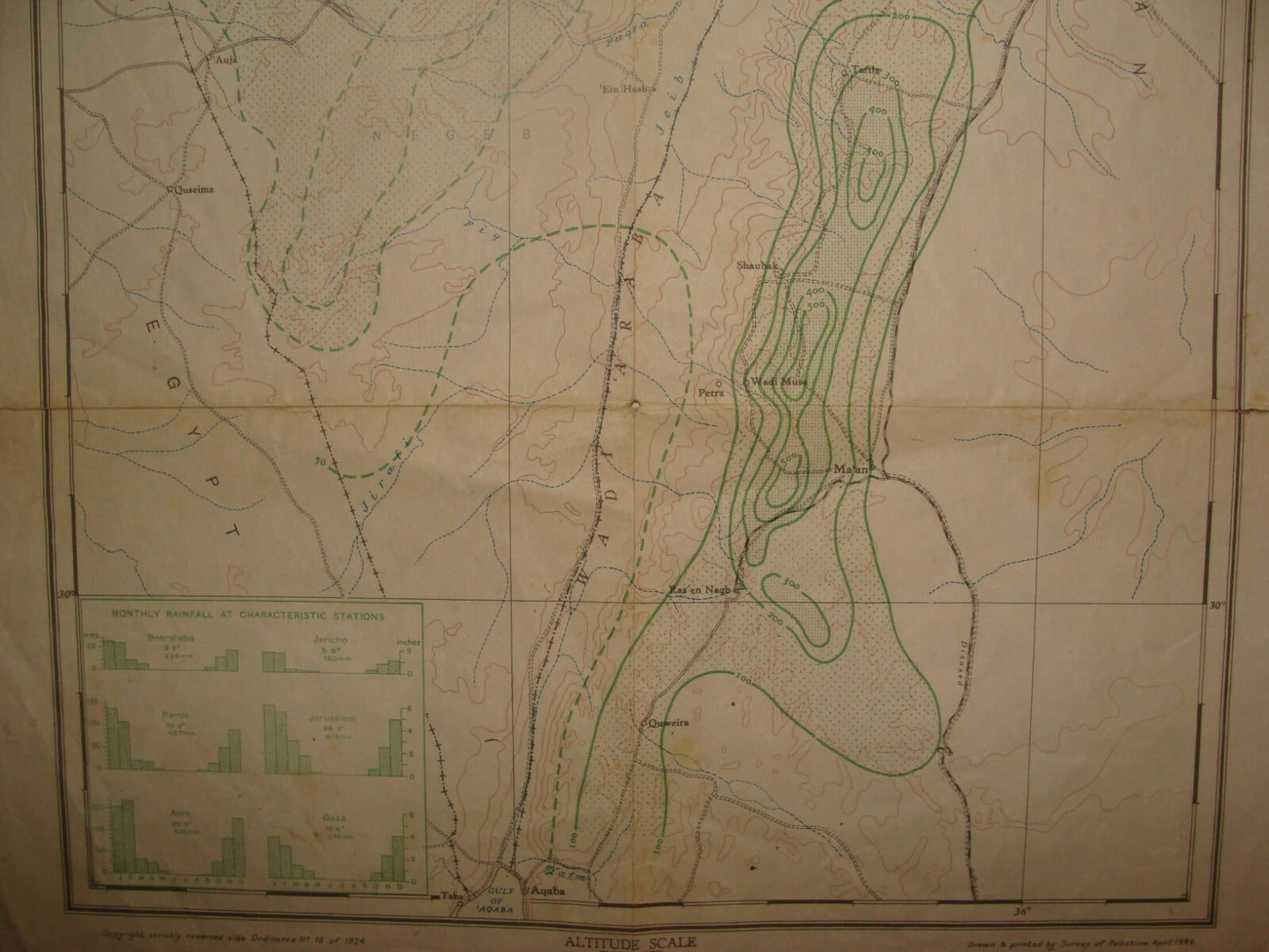 RARE Palestine Mean Annual Rainfall Map 1946, 1:750 000