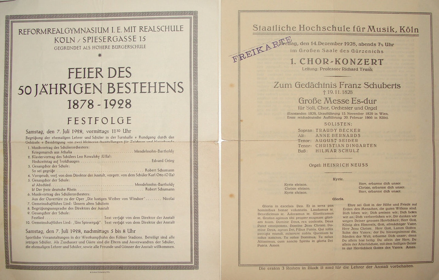 Germany 1928 German Koln Music School Concert Ad Brochure Opera Classical