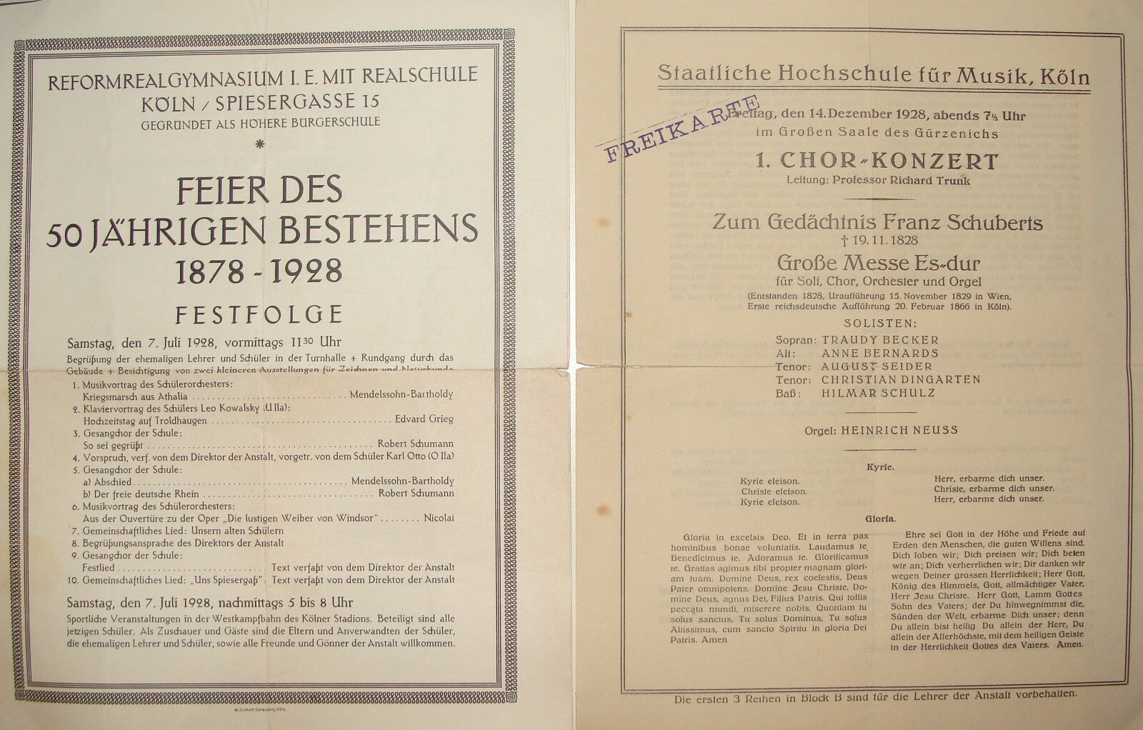 Germany 1928 German Koln Music School Concert Ad Brochure Opera Classical