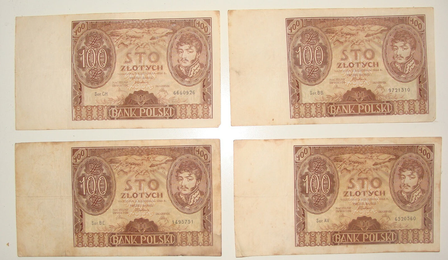 1934 POLAND Banknote 100 Zloty x4