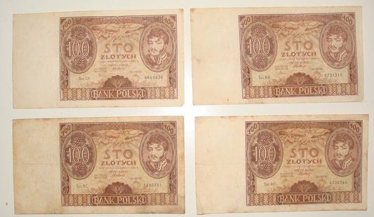 1934 POLAND Banknote 100 Zloty x4