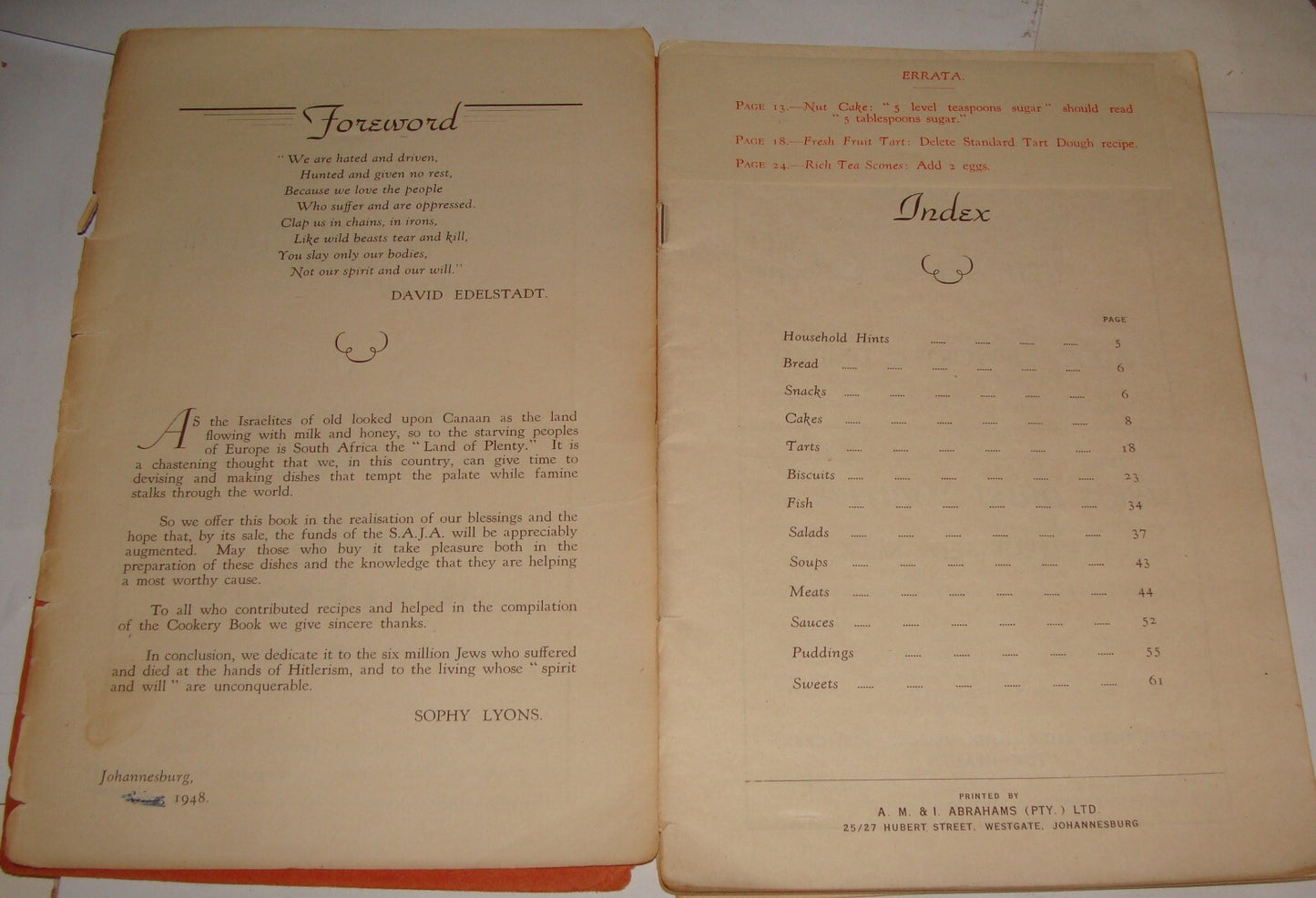 Book Jewish Judaica 1948 POPULAR HOME TESTED RECIPES South Africa Ladies Zionist