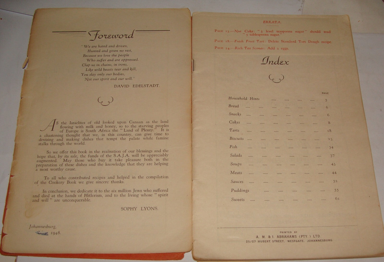 Book Jewish Judaica 1948 POPULAR HOME TESTED RECIPES South Africa Ladies Zionist