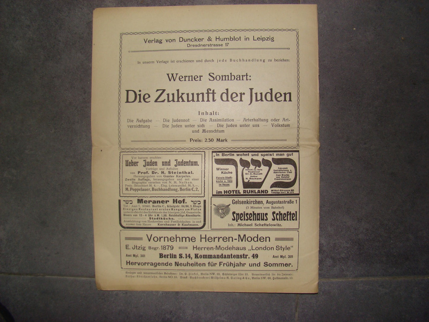 Germany Newspaper Jewish judaica antique 1912 berlin jews youth german zionist