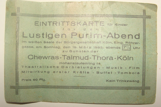 Germany Card Jewish Judaica 1933 German   Koln Rabbi Talmud Torah Purim Children