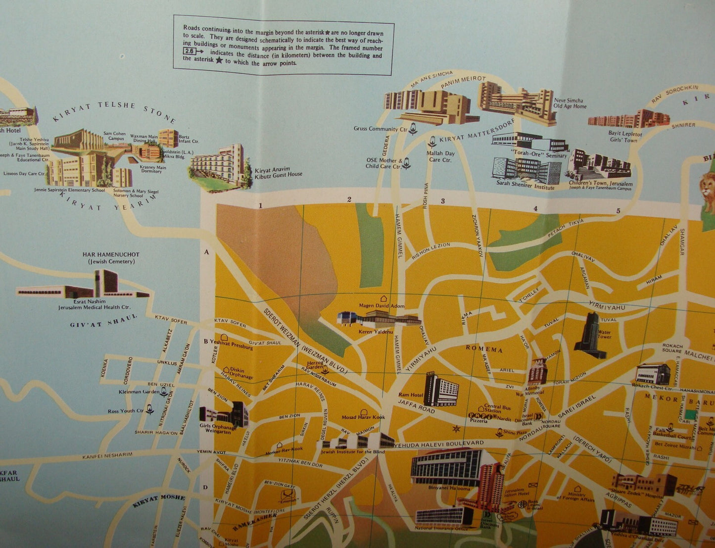Jewish Judaica Israel JERUSALEM Pictorial Map Amir Publishing 1980 Guide