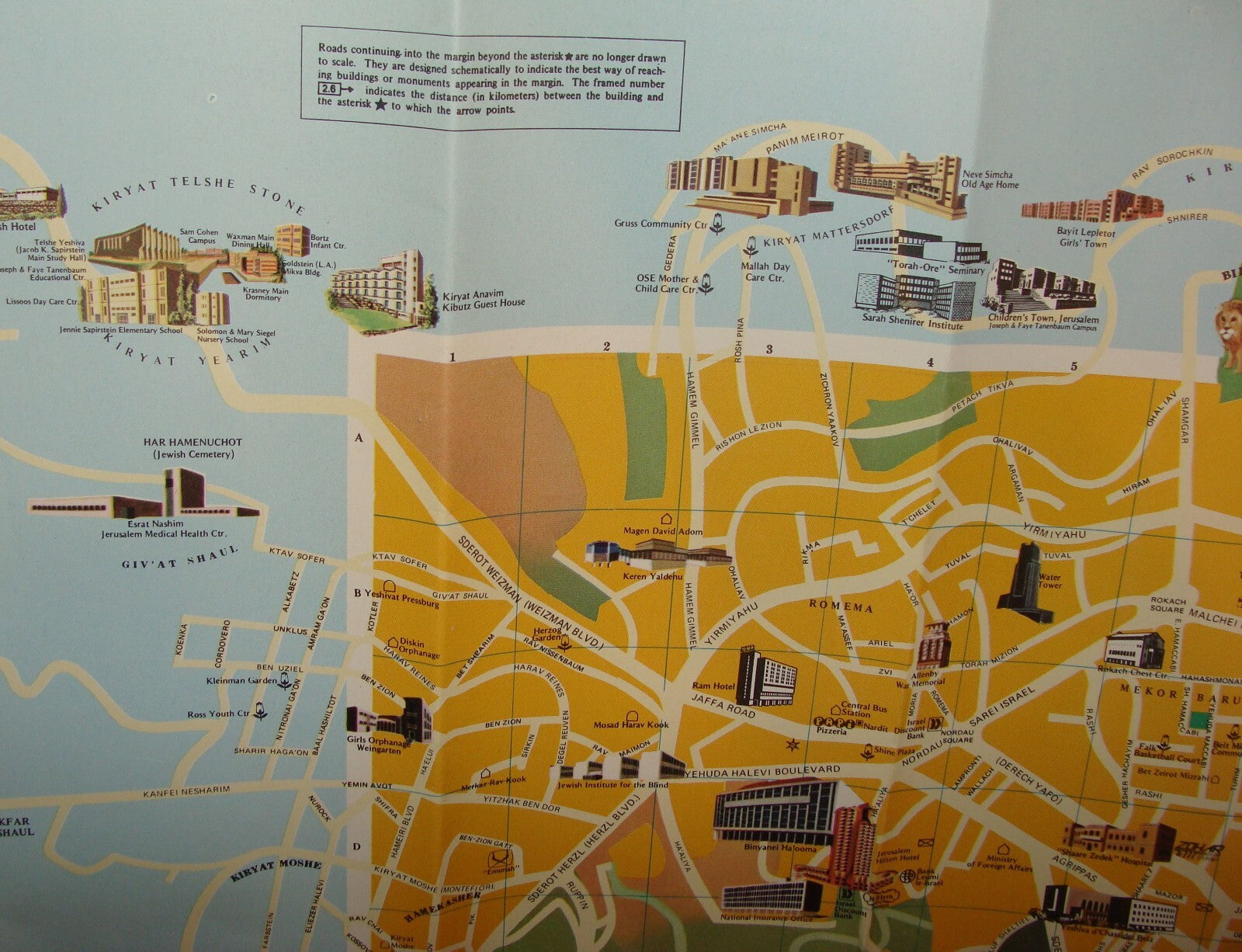 Jewish Judaica Israel JERUSALEM Pictorial Map Amir Publishing 1980 Guide