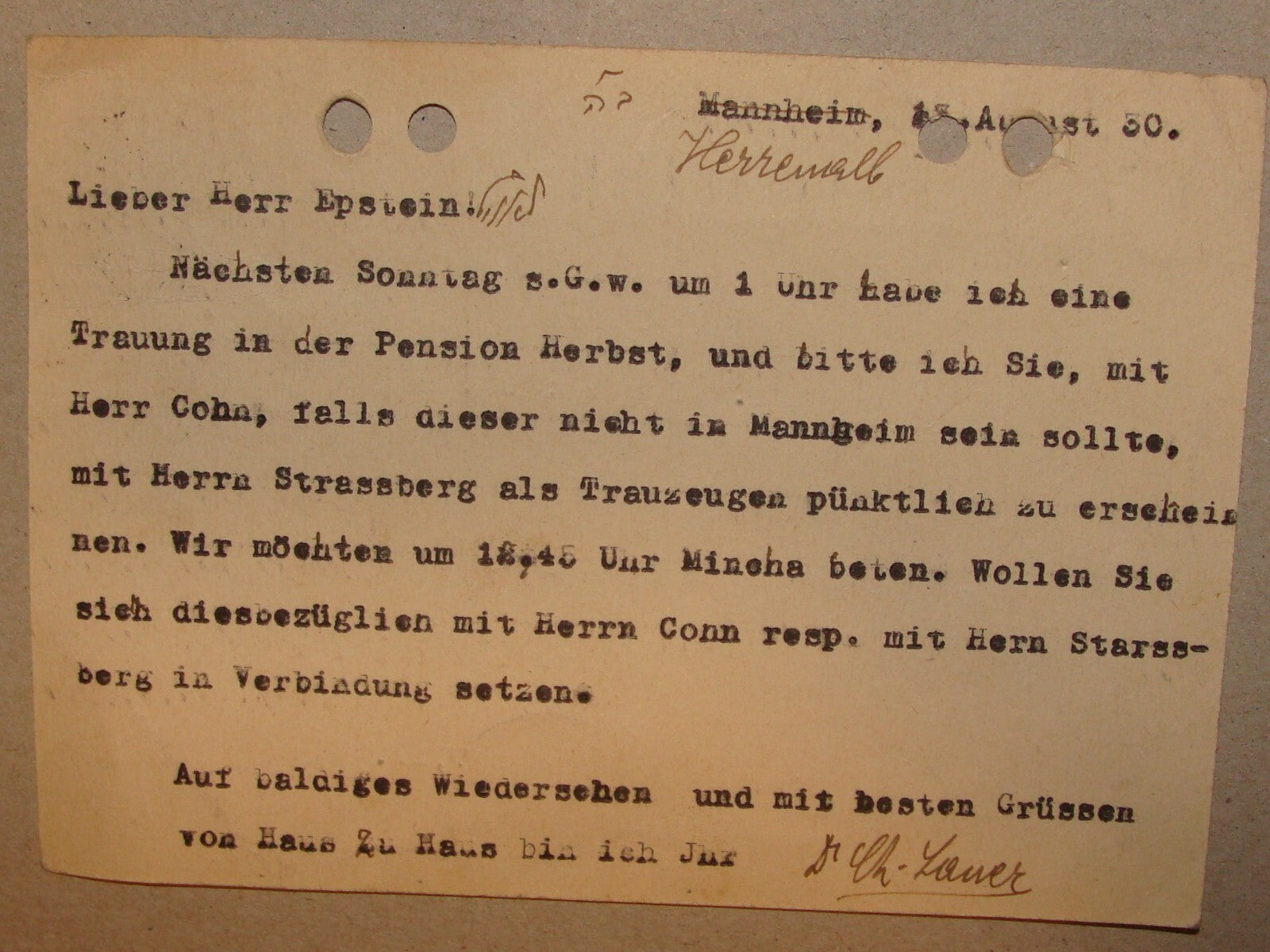 Germany Letter Jewish Judaica 1930 German   To Cantor Epstein