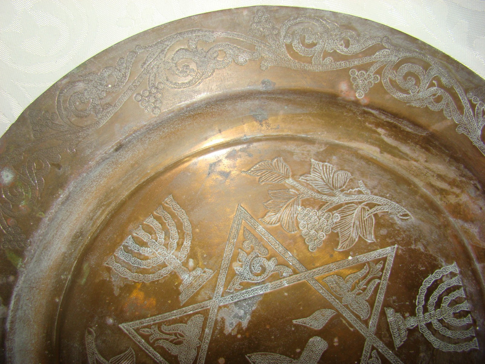 Jewish Judaica Antique VTG Rabbi Morocco Moroccan Sephardi Amulet Plate Brass