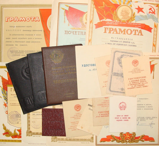 Russia Russian Soviet Documents Identity Card Certificate Medal Army Military