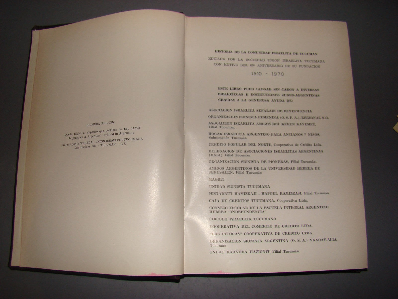 Book Jewish judaica Historia comunidad israelita Tucuman book 1971 1st Argentina