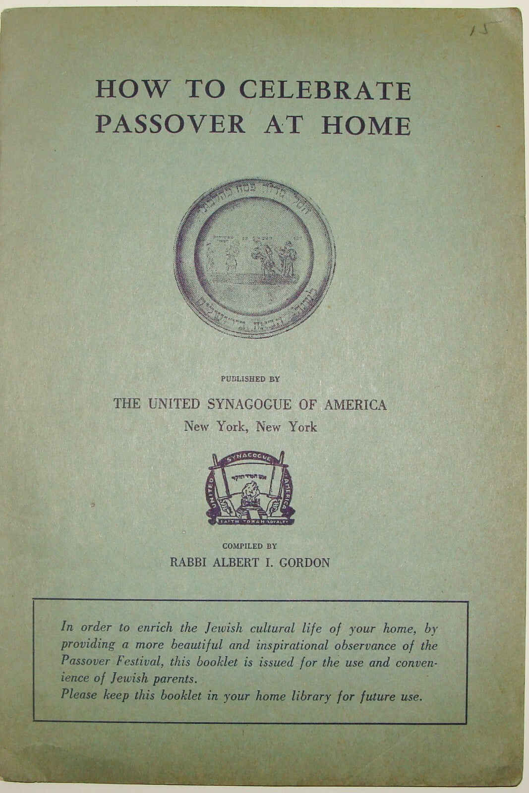 $ American Judaica Jewish 1950s HOW TO CELEBRATE PASSOVER AT HOME Rabbi Gordon