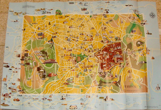 Jewish Judaica Israel JERUSALEM Pictorial Map Amir Publishing 1980 Guide
