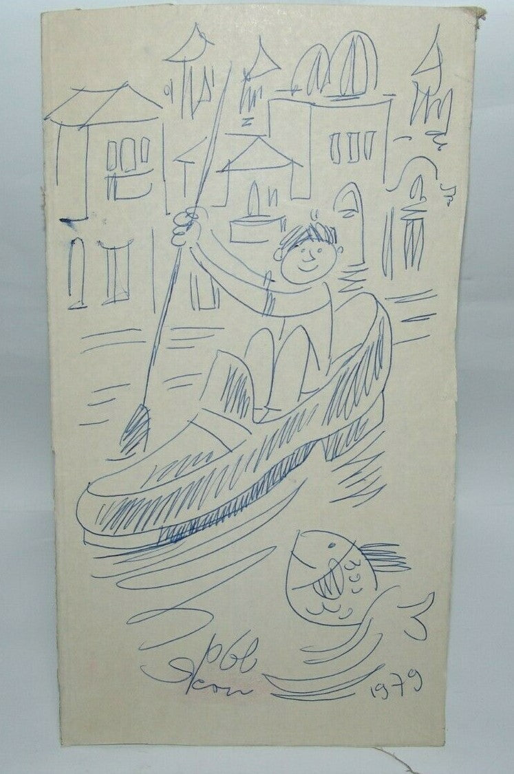 Card Jewish israel israeli art Jossi Stern יוסי שטרן signed Sketch on cardboard