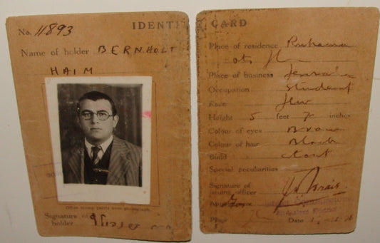 1930s Government of Palestine Identity Card Jewish Judaica BERNHOLTZ
