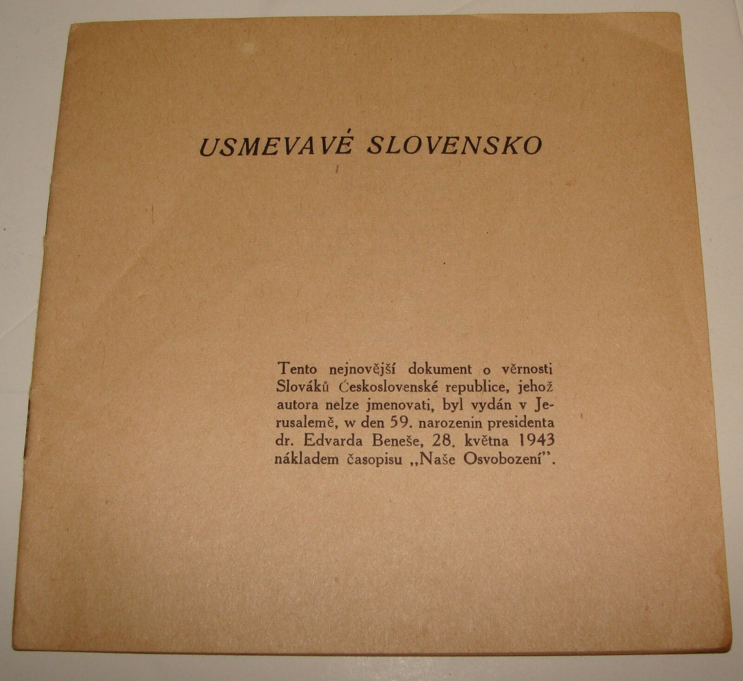 Booklet Palestine Post WWII Jerusalem Slovakia Czech EDVARDA BENESE President