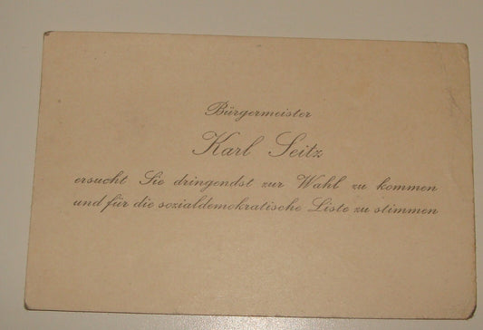 1920s Austria Wien KARL SEITZ Mayor Card Elections Political Vienna
