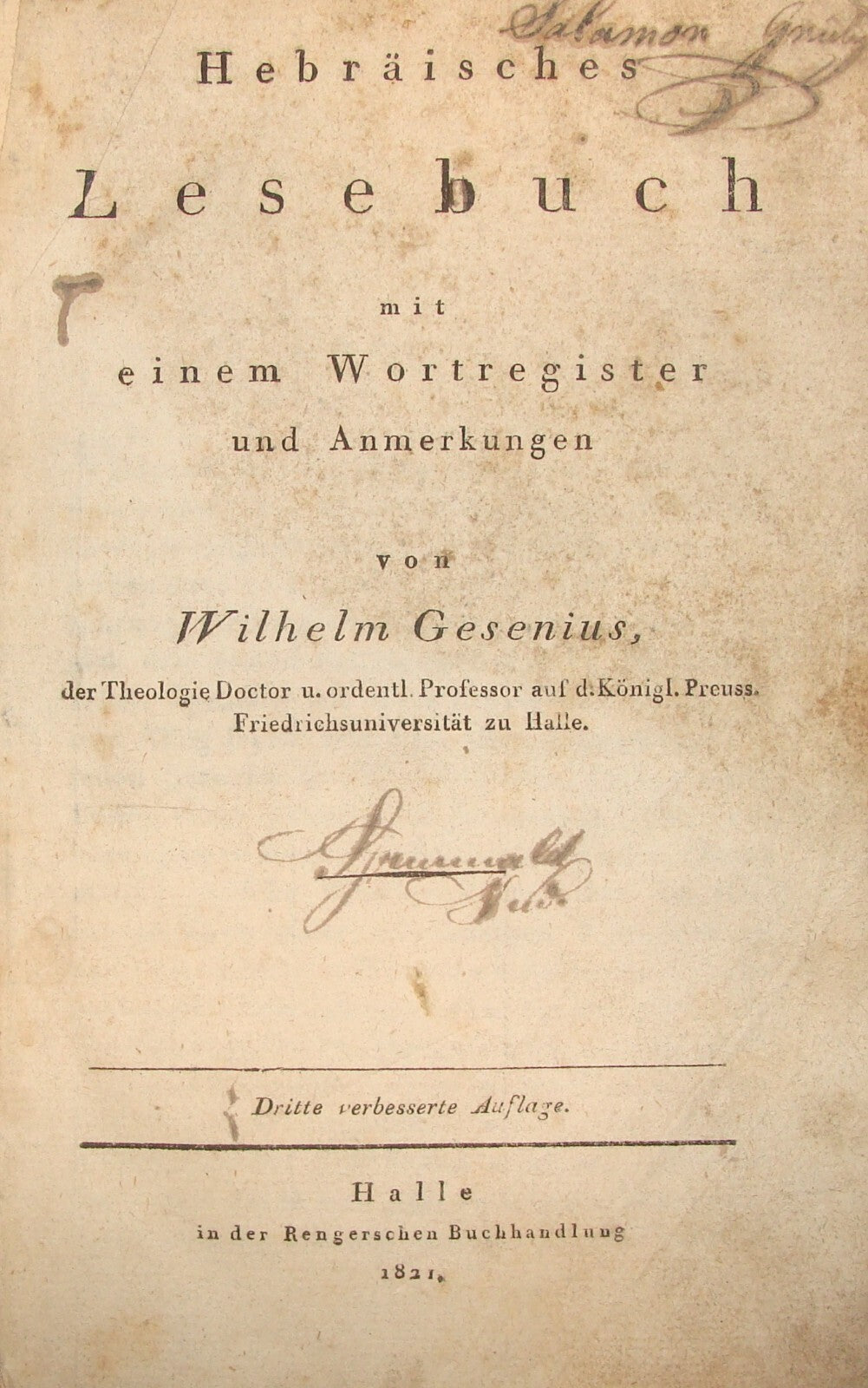 Germany Book Jewish Judaica Antique 1821 German   Halle Hebrew Gesenius