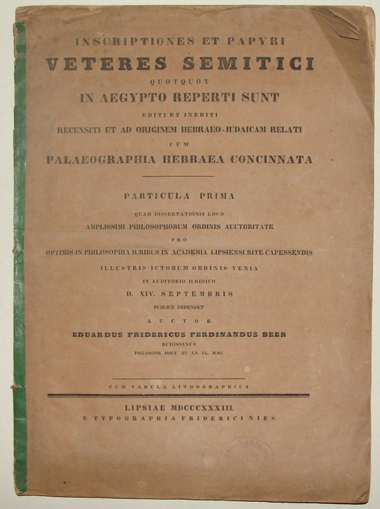 Germany 1833 E. Beer German Papyri Inscriptions Egypt Jewish Hebrew Paleography