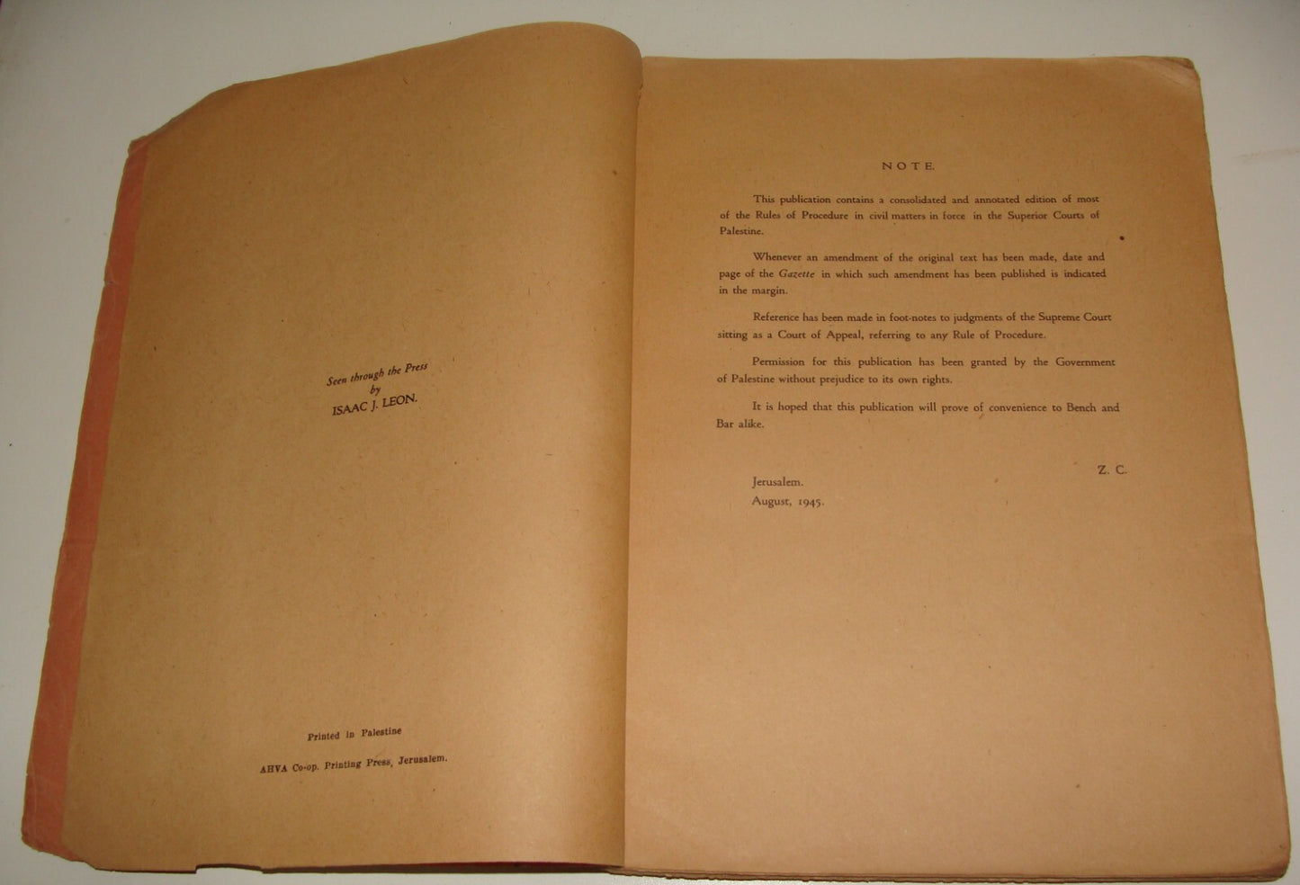 Pol 1945 RULES OF PROCEDURE IN CIVIL MATTERS COURTS OF PALESTINE British