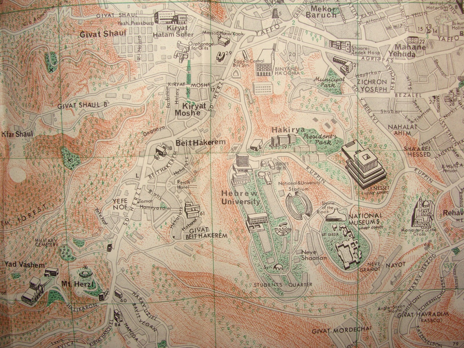 Map Jewish National Fund 1963 Israel Hebrew JERUSALEM Pre Six Day War Guide