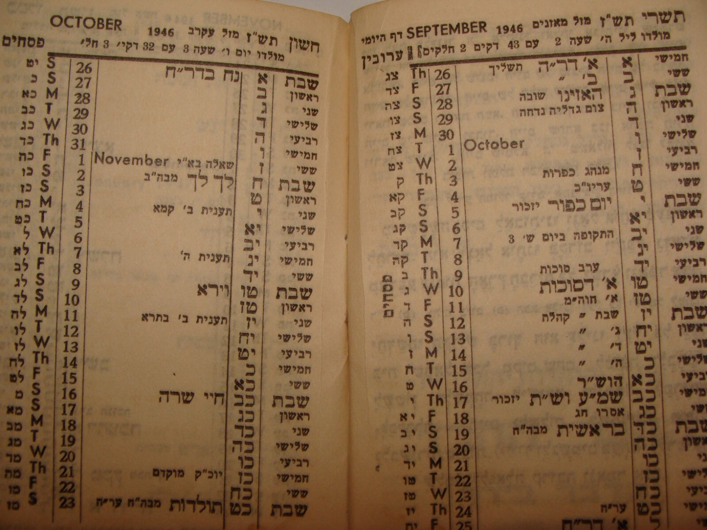 Jewish Judaica 1946 Palestine Israel Rabbi Agudat Israel Youth Calendar Hebrew