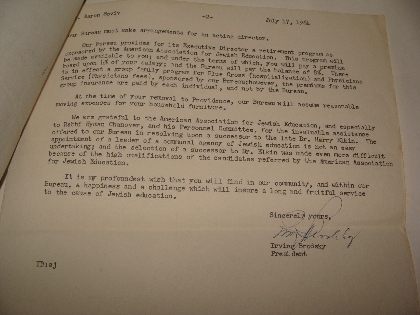 $ Jewish American 1964 Providence Rhode Island Rabbi Irving Brodsky