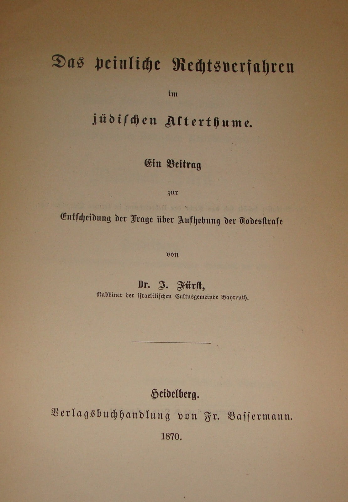 Germany Book Jewish RARE Judaica Antique 1870 German Rabbi Julius Furst History
