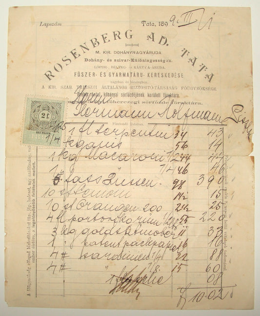 Letter Jewish Judaica Antique 1899 Hungary Tata Jews ROSENBERG Business