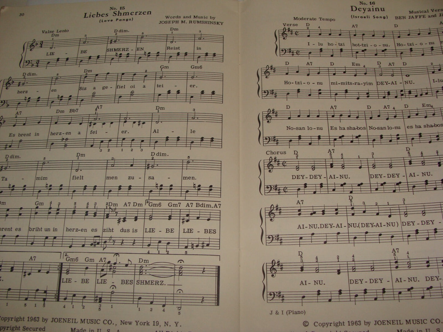 Judaica 1963 Israeli and Jewish Song Hits Piano Sheet Music Songs United States