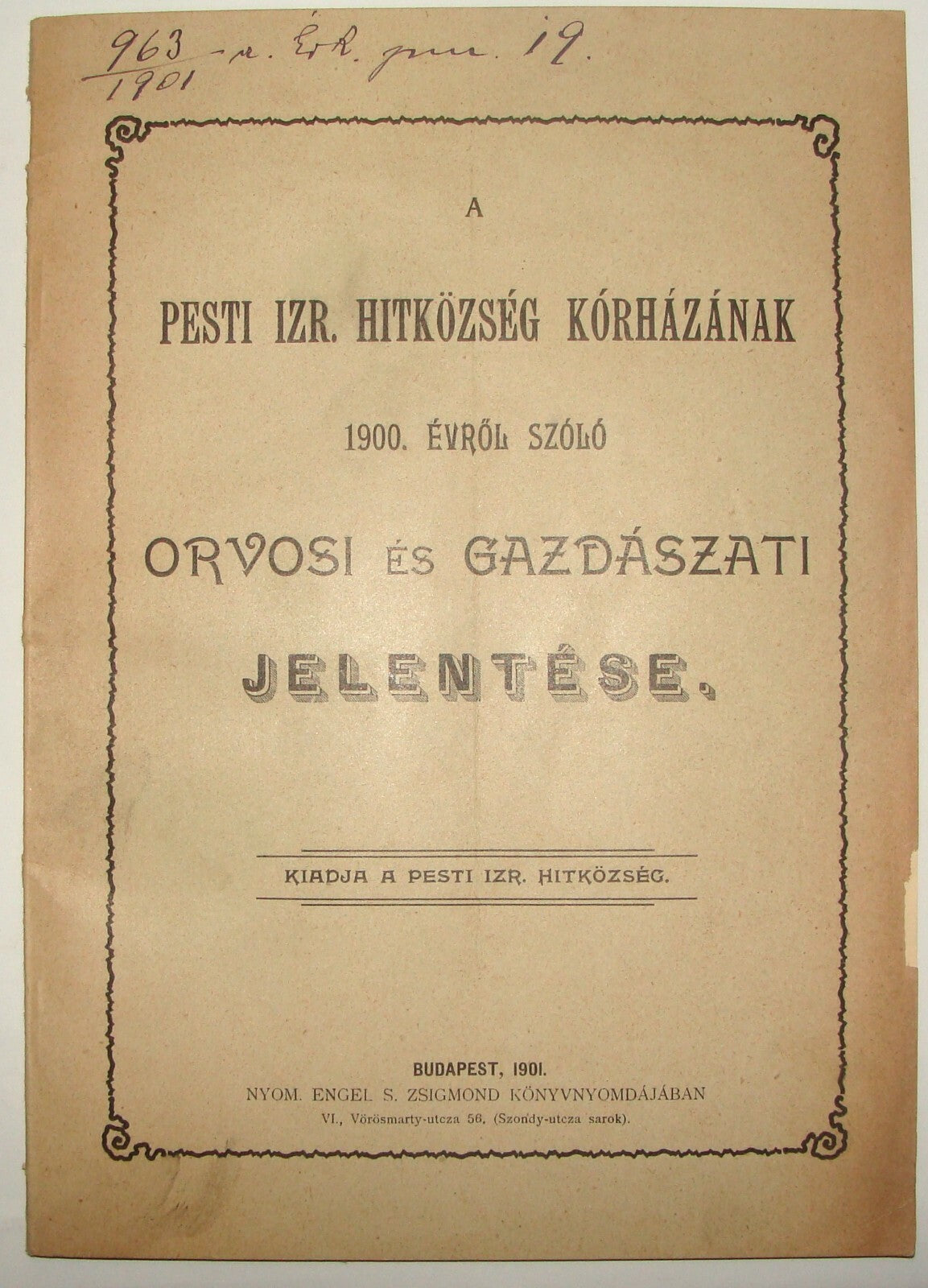 Report Jewish RARE Judaica Antique 1901 Hungary Budapest Medical Economic Jews