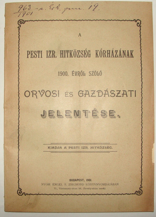 Report Jewish RARE Judaica Antique 1901 Hungary Budapest Medical Economic Jews