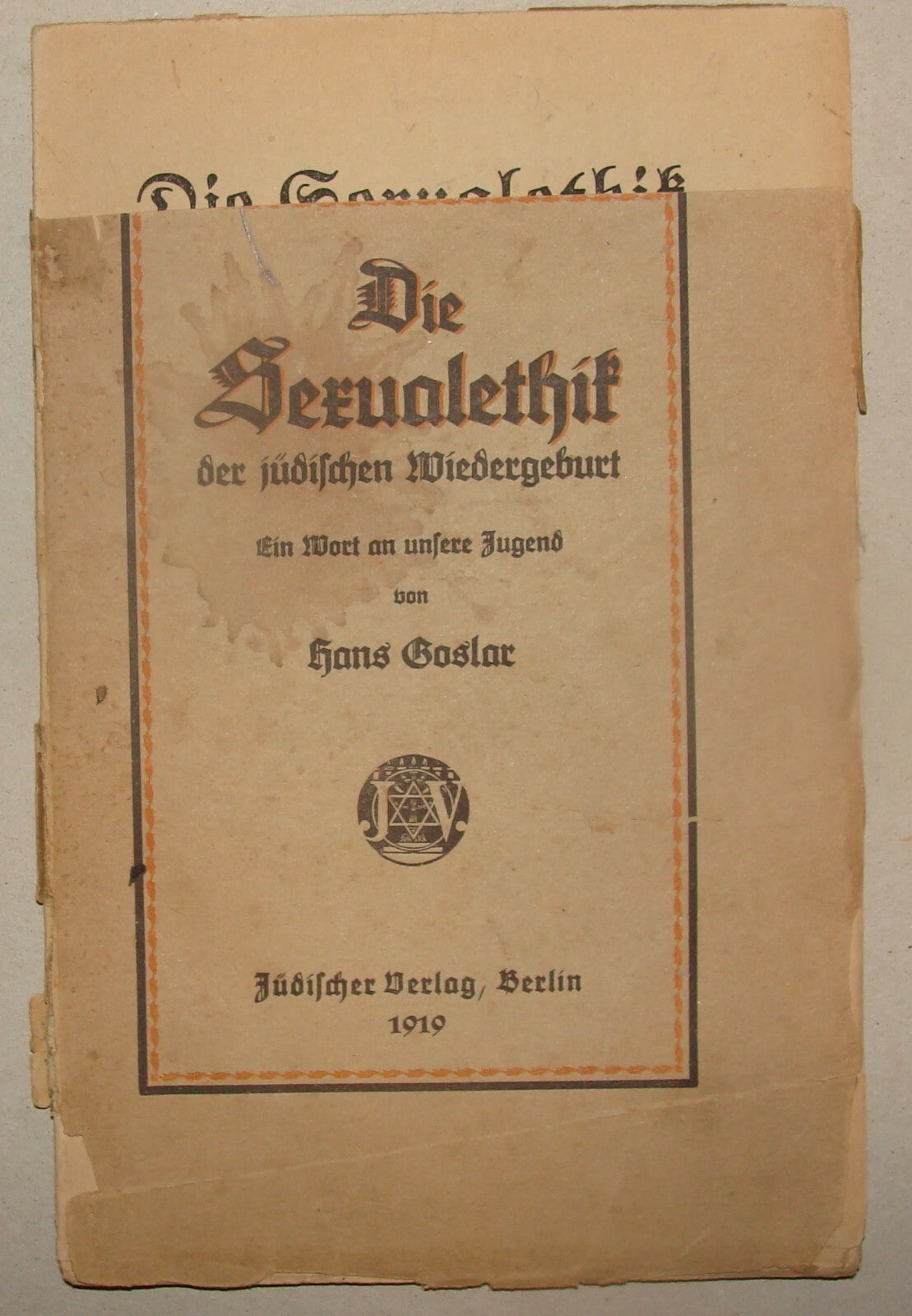 Germany Book Jewish Judaica 1919 Hans Goslar Sexual Ethics German   Zionist