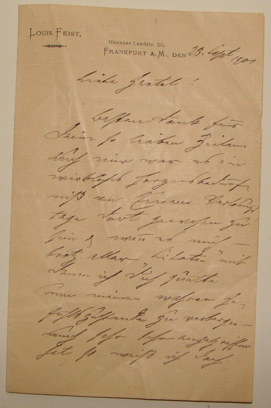 Germany Letter Jewish Judaica Antique 1900 German Frankfurt LOUIS FEIST