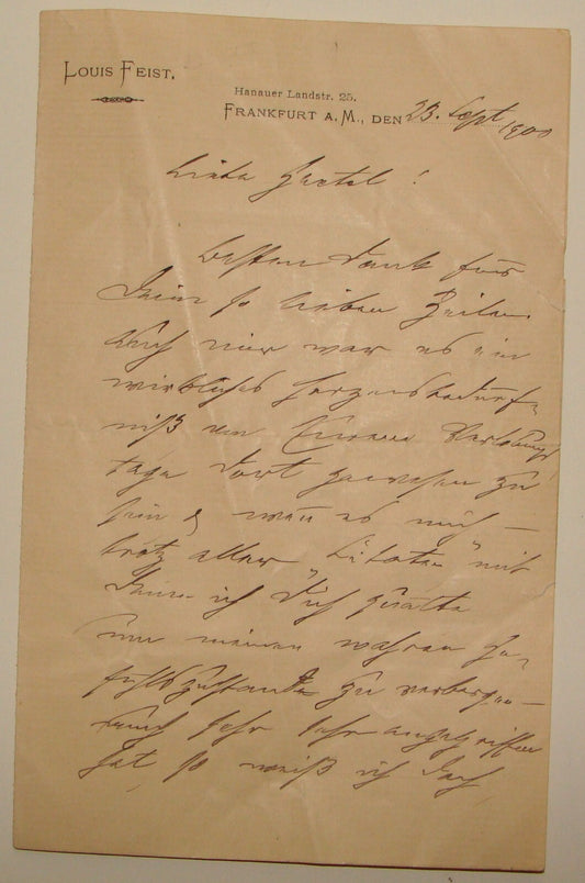 Germany Letter Jewish Judaica Antique 1900 German Frankfurt LOUIS FEIST