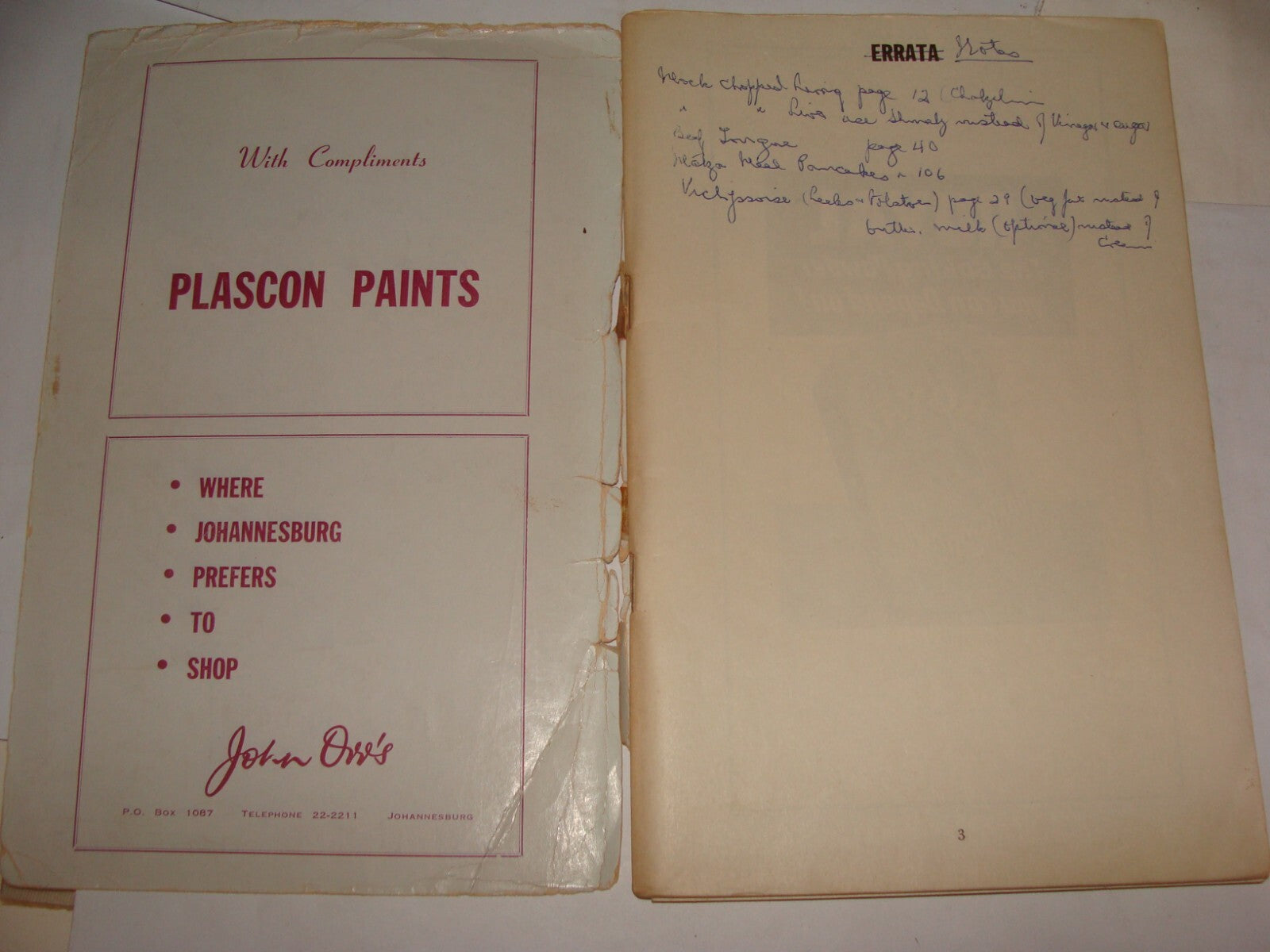 Book Jewish Judaica 1958 South Africa RECIPES King David Schools Ladies