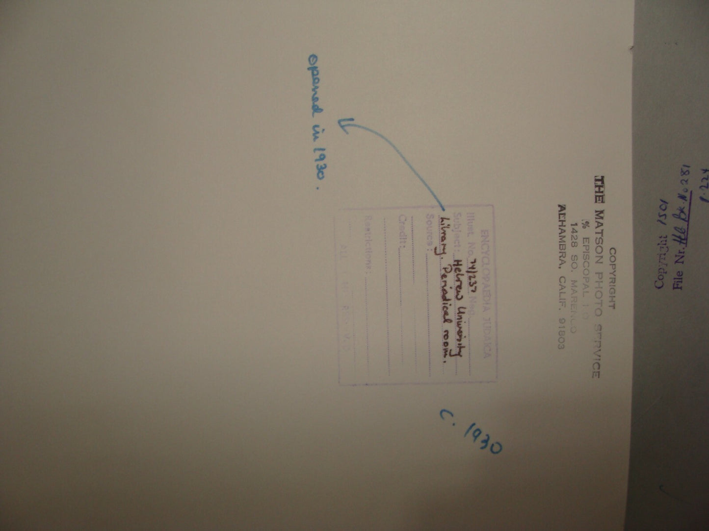 Photo Print Palestine MATSON , 1930s Israel Jerusalem Hebrew University