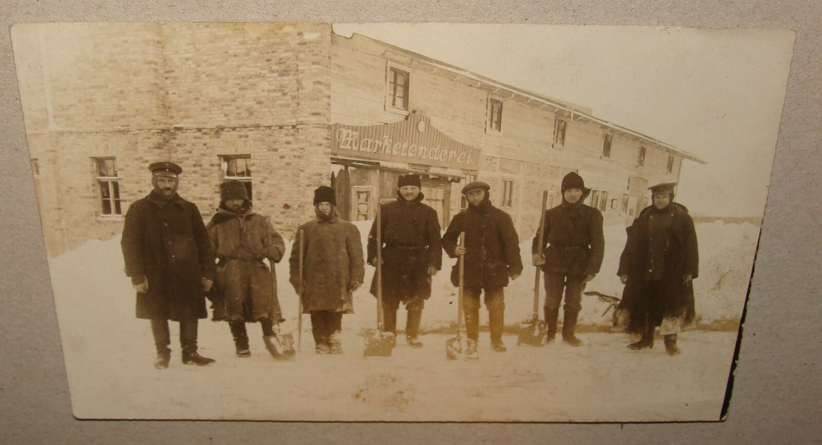 Germany WWI ? German ? Poland ? Army Military Photo Postcard MERKETENDEREI Snow