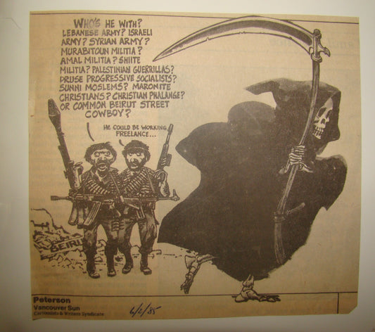 Newspaper Israel Roy Peterson Canada Caricaturist 1985 Lebanon Beirut War