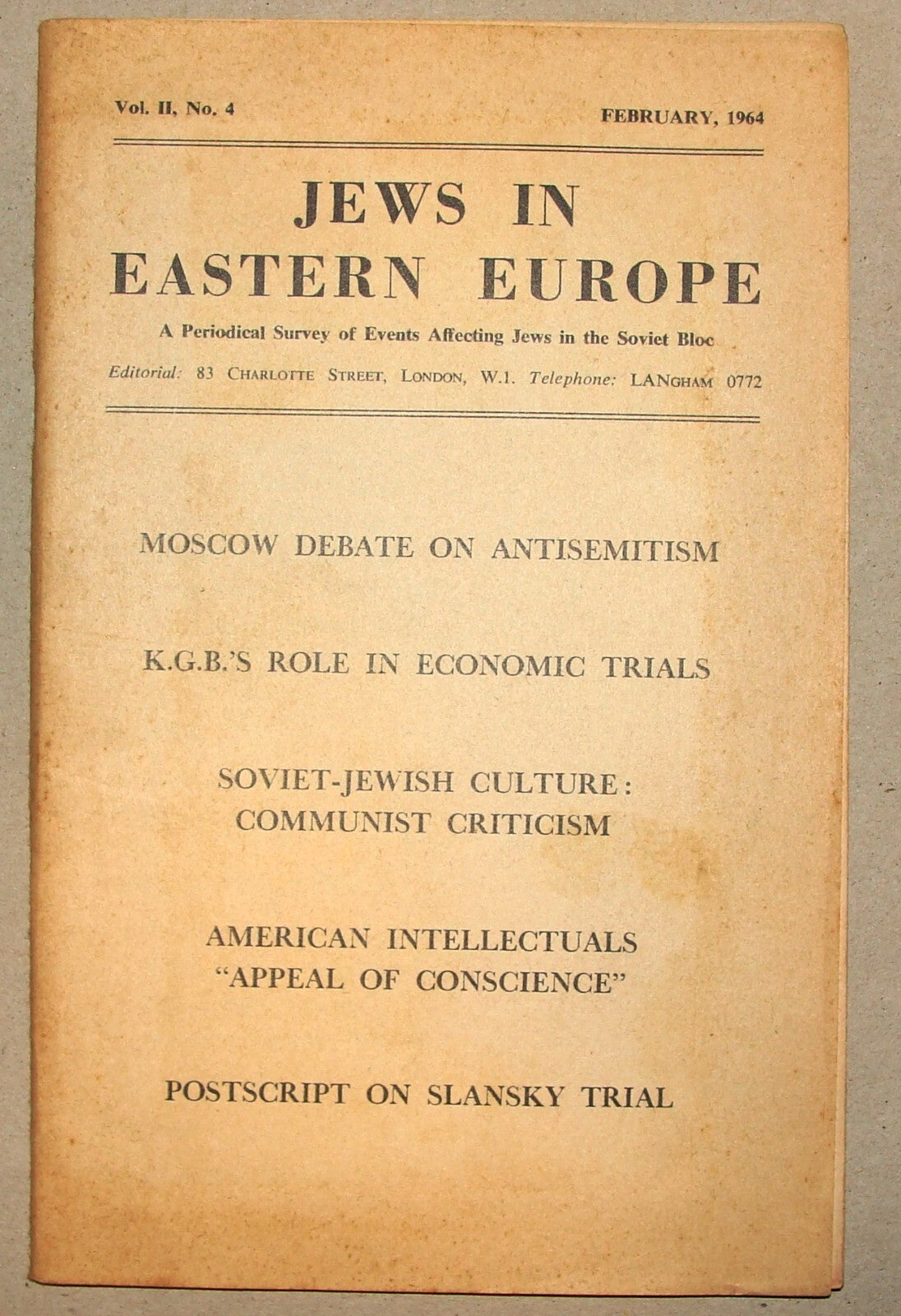 Bulletin Jewish Judaica 1964 Russia Russian Soviet Jews East Europe Antisemitism