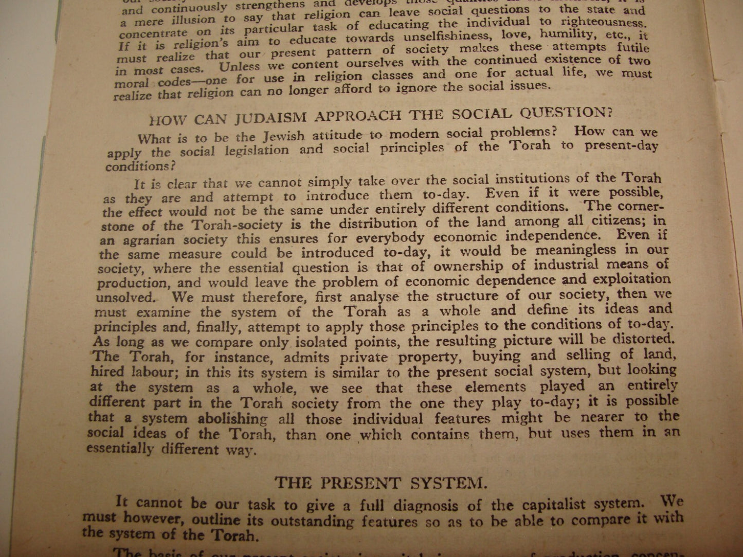 Jewish Judaica 1944 TORAH AND SOCIAL ORDER Rabbi Heinemann Zionist London Youth