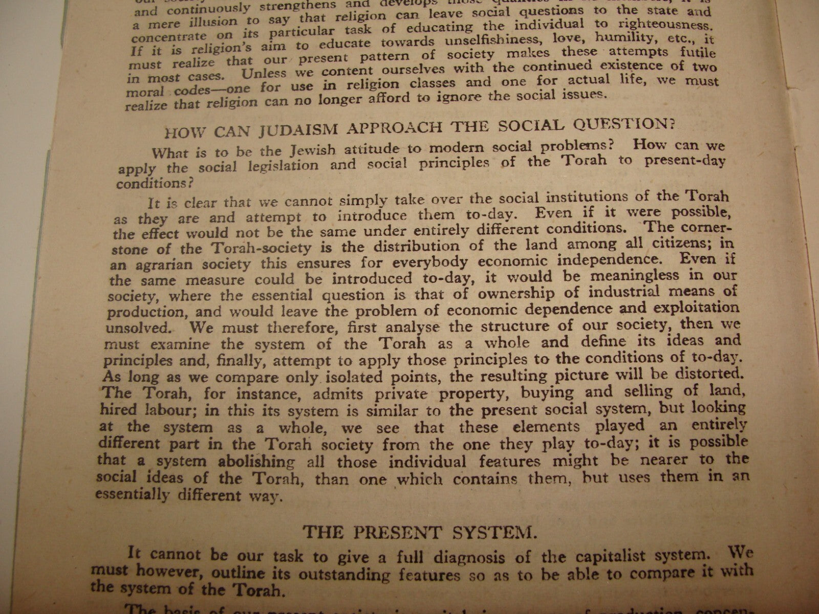 Jewish Judaica 1944 TORAH AND SOCIAL ORDER Rabbi Heinemann Zionist London Youth