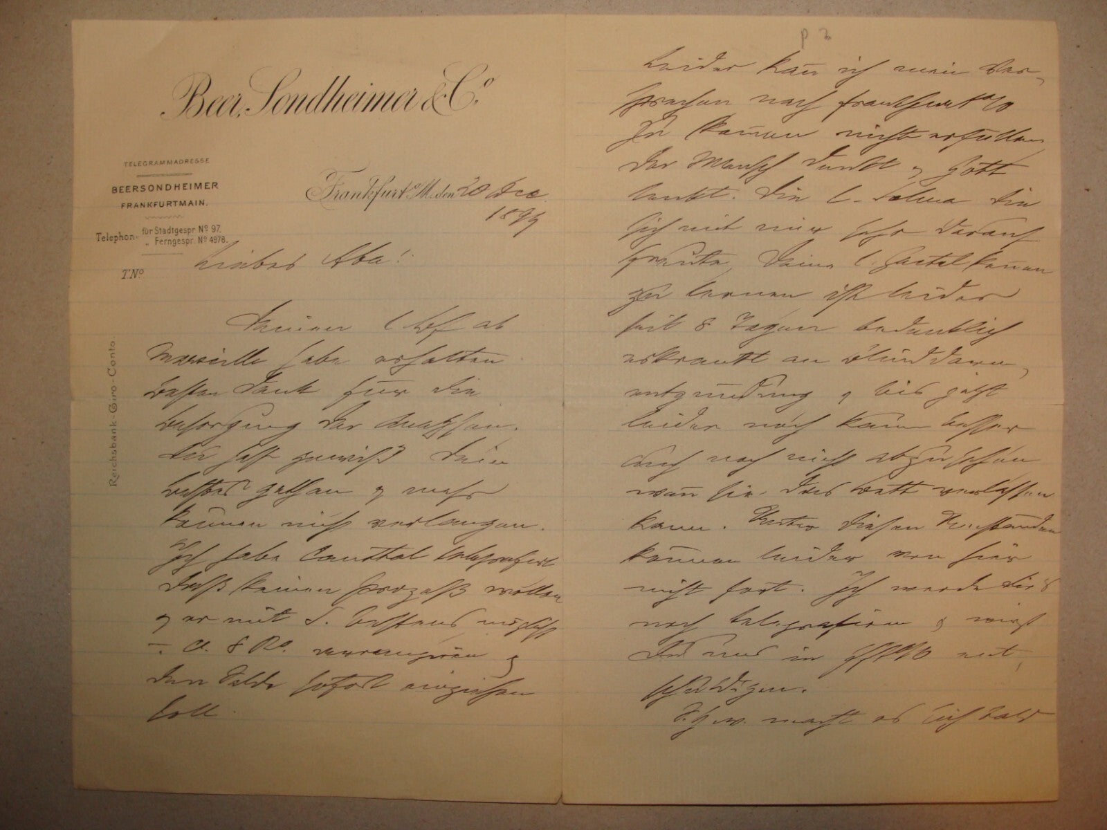Germany Letter Jewish BEER, SONDHEIMER & CO 1890s German Frankfurt Judaica