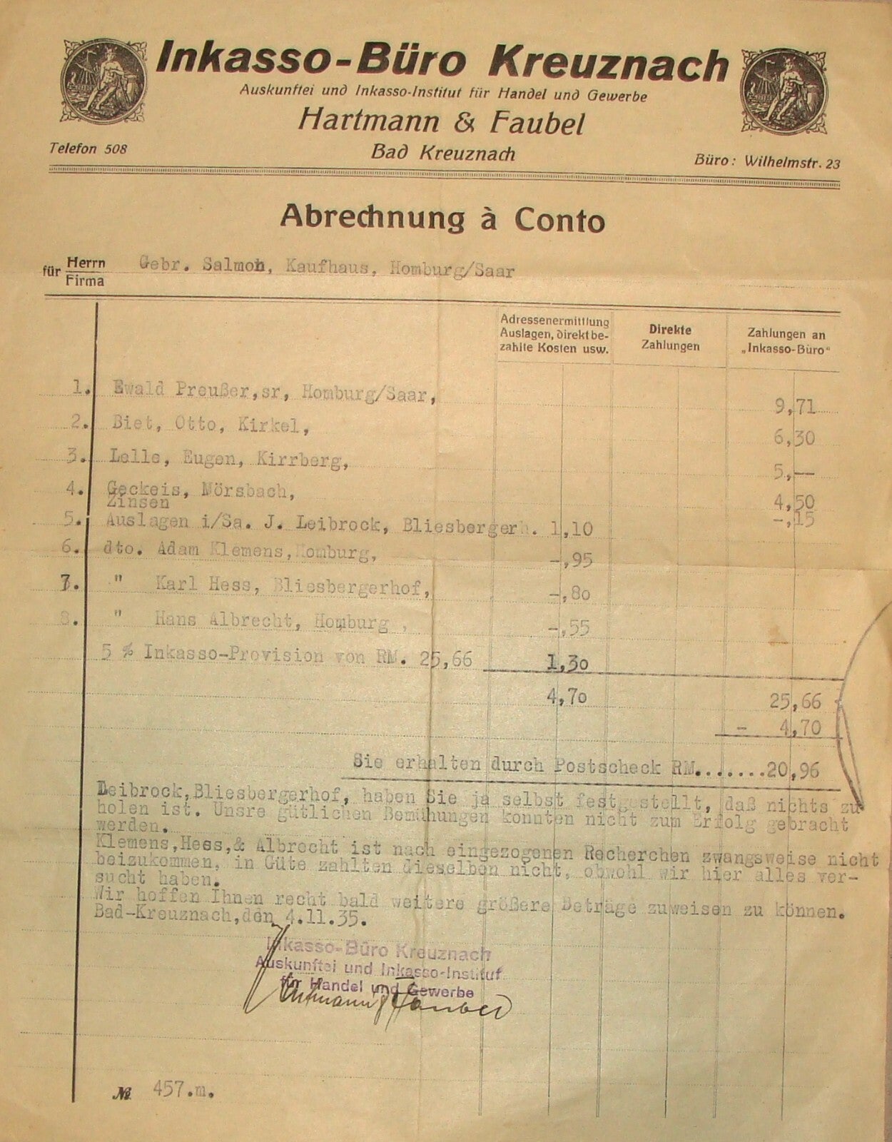 Germany 1935 German Bad Kreuznach HARTMANN & FAUBEL Company Letter Agency