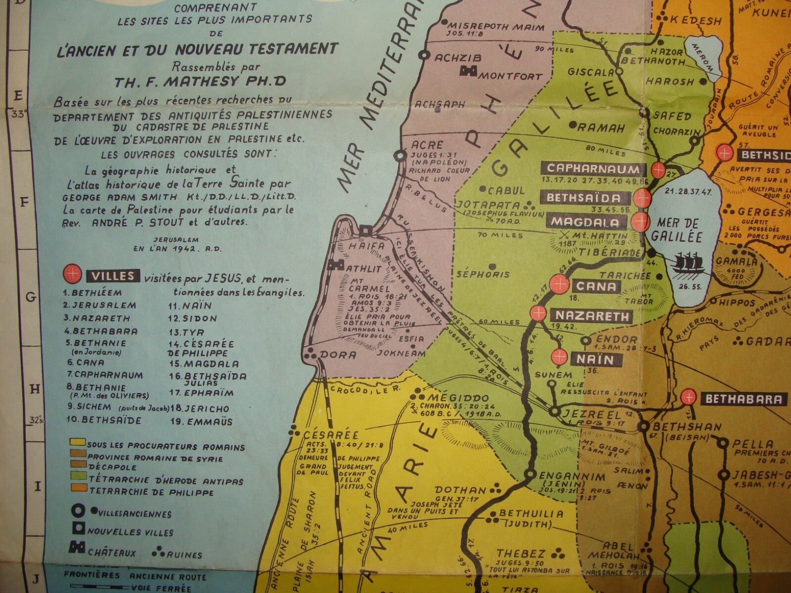 Map Palestine 1942 Israel Holy Land Pilgrim Jesus Christ Journey Bible Biblical